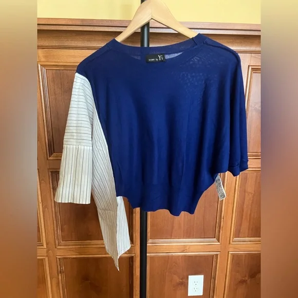 Yohji Yamamoto Sweater Asymmetric Striped Blue and Off White Size S - Picture 8 of 14